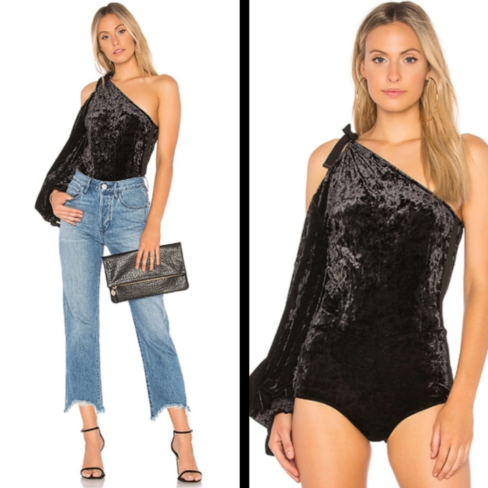 Hot as Hell One Tie Shoulder Velvet Bodysuit NWT
